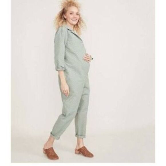 Hatch Cream The Art Maternity 100% Cotton Textured Long Sleeve Jumpsuit Size 0 - Picture 1 of 12